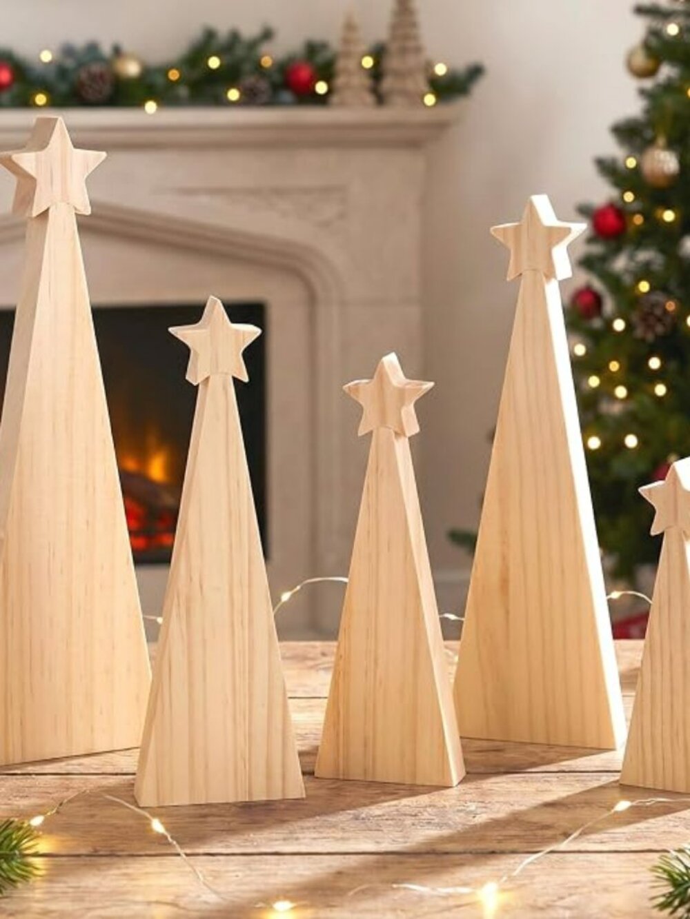Jetec 5 Pcs 5 Sizes Christmas Wooden Trees Cutouts with Star for Crafts